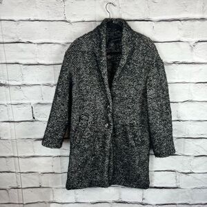 Zara Women's Herringbone Overcoat XS Black Button-Up Long Formal